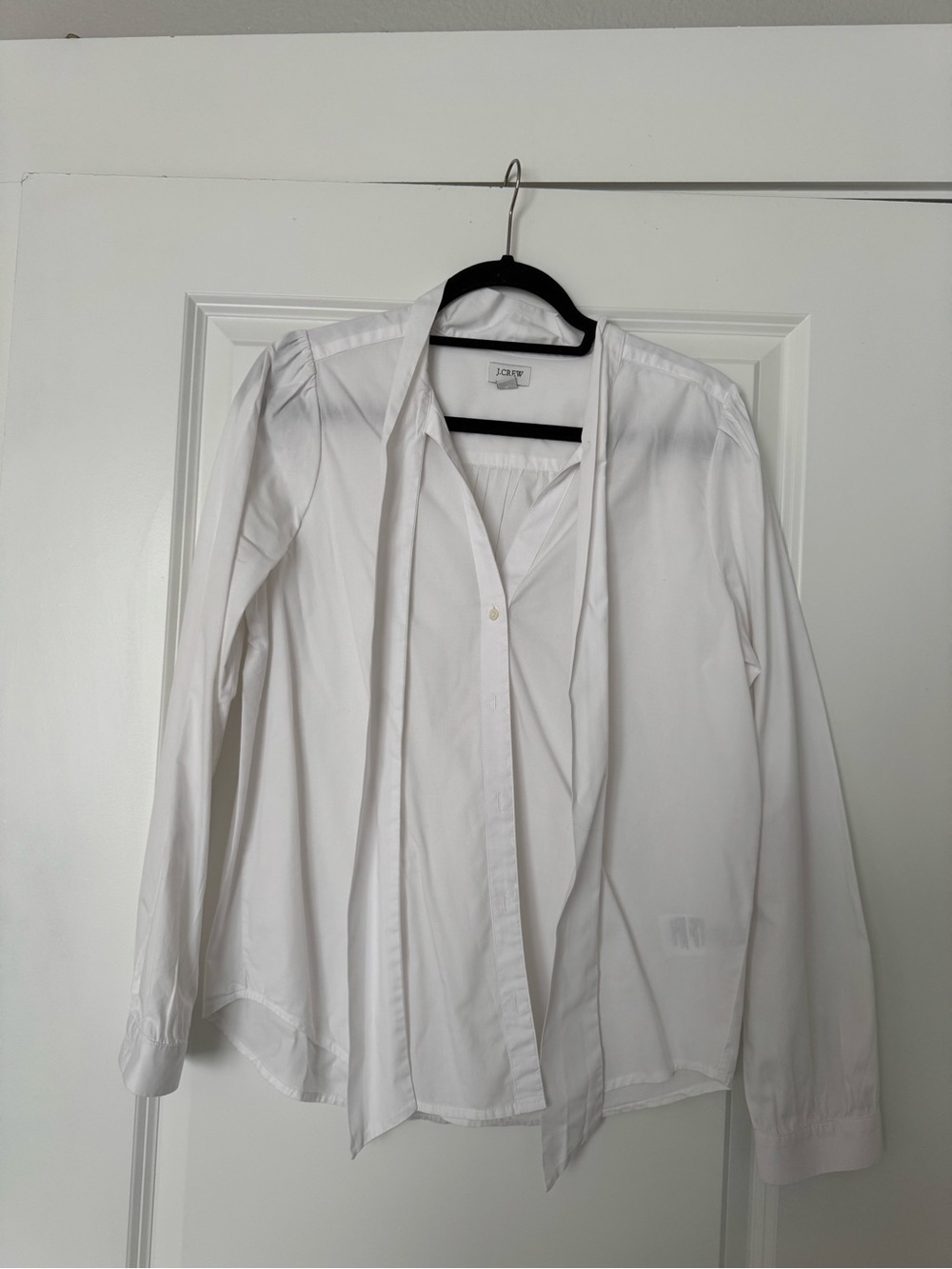 J. Crew Women's White Button-Up Tie-Neck Shirt